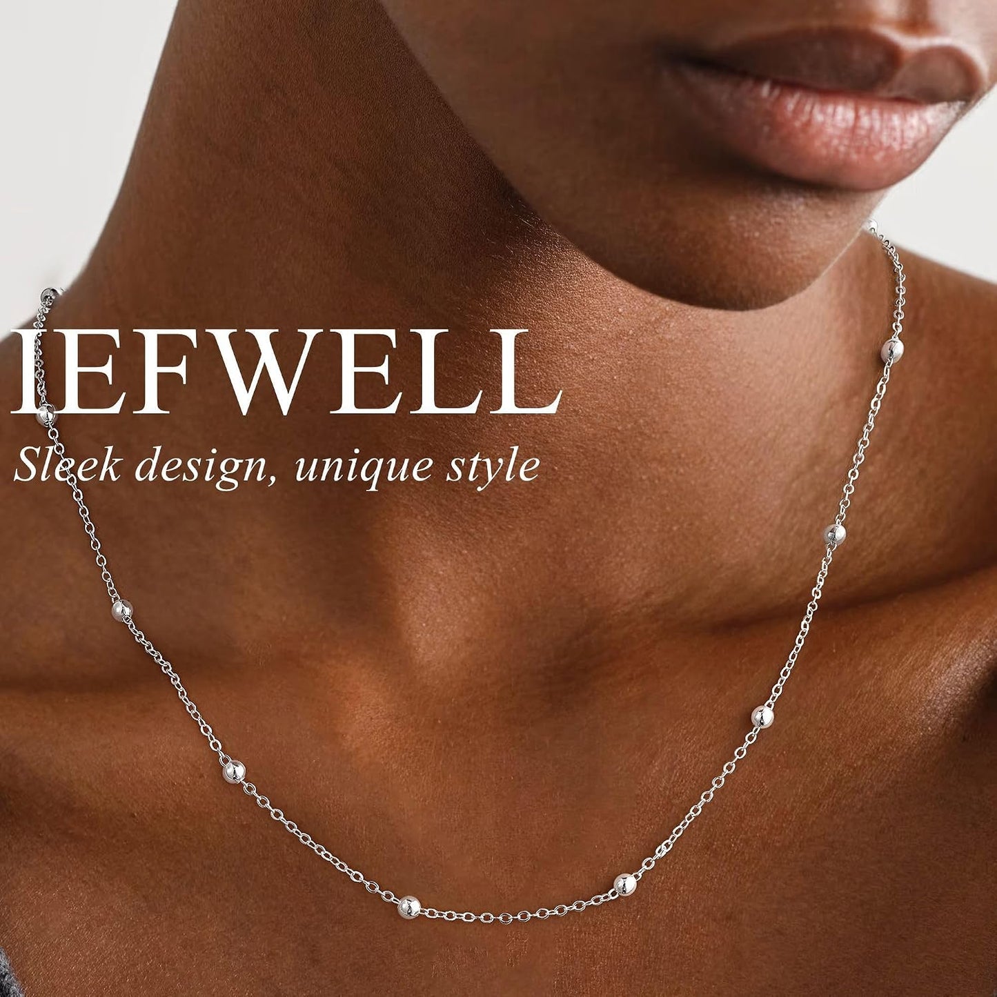 IEFWELL Collar de cadena de plata de ley 925 maciza para mujer, cad...