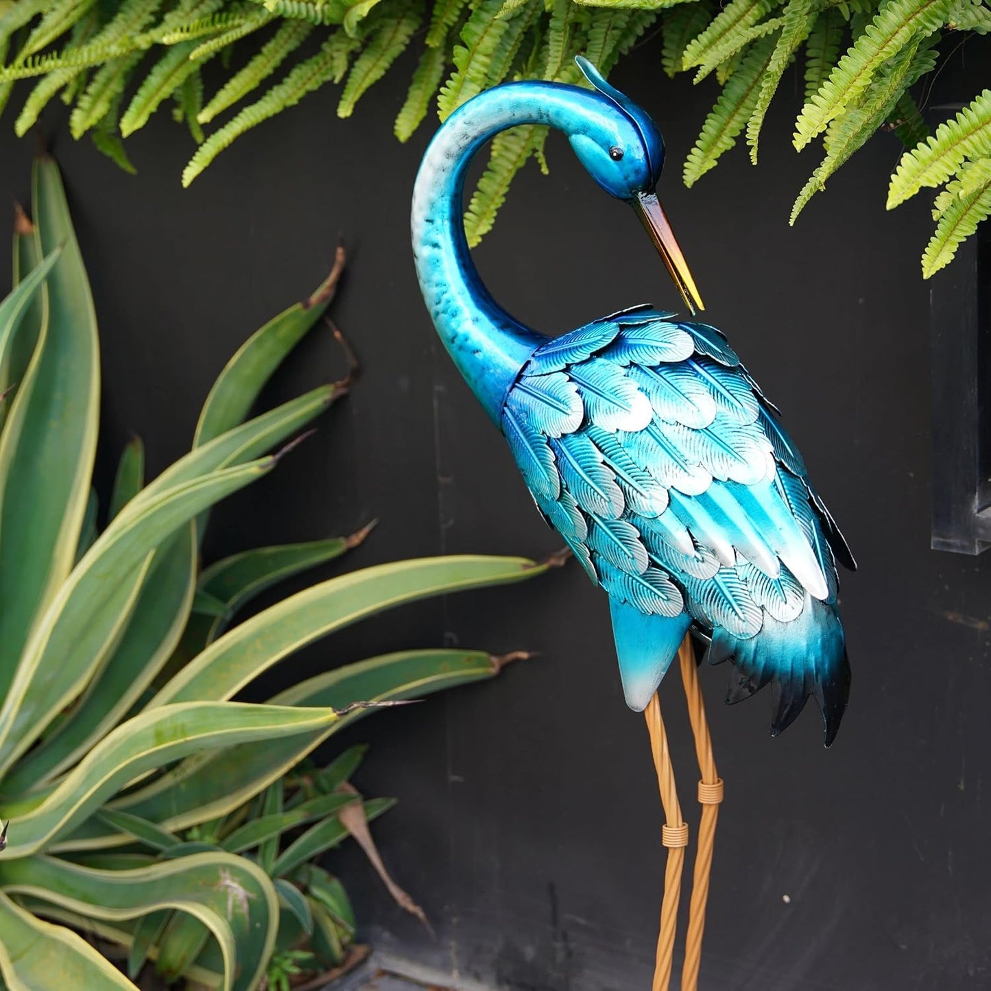 chisheen Estatuas de jardín de grúa, grúa de jardín de metal al air...