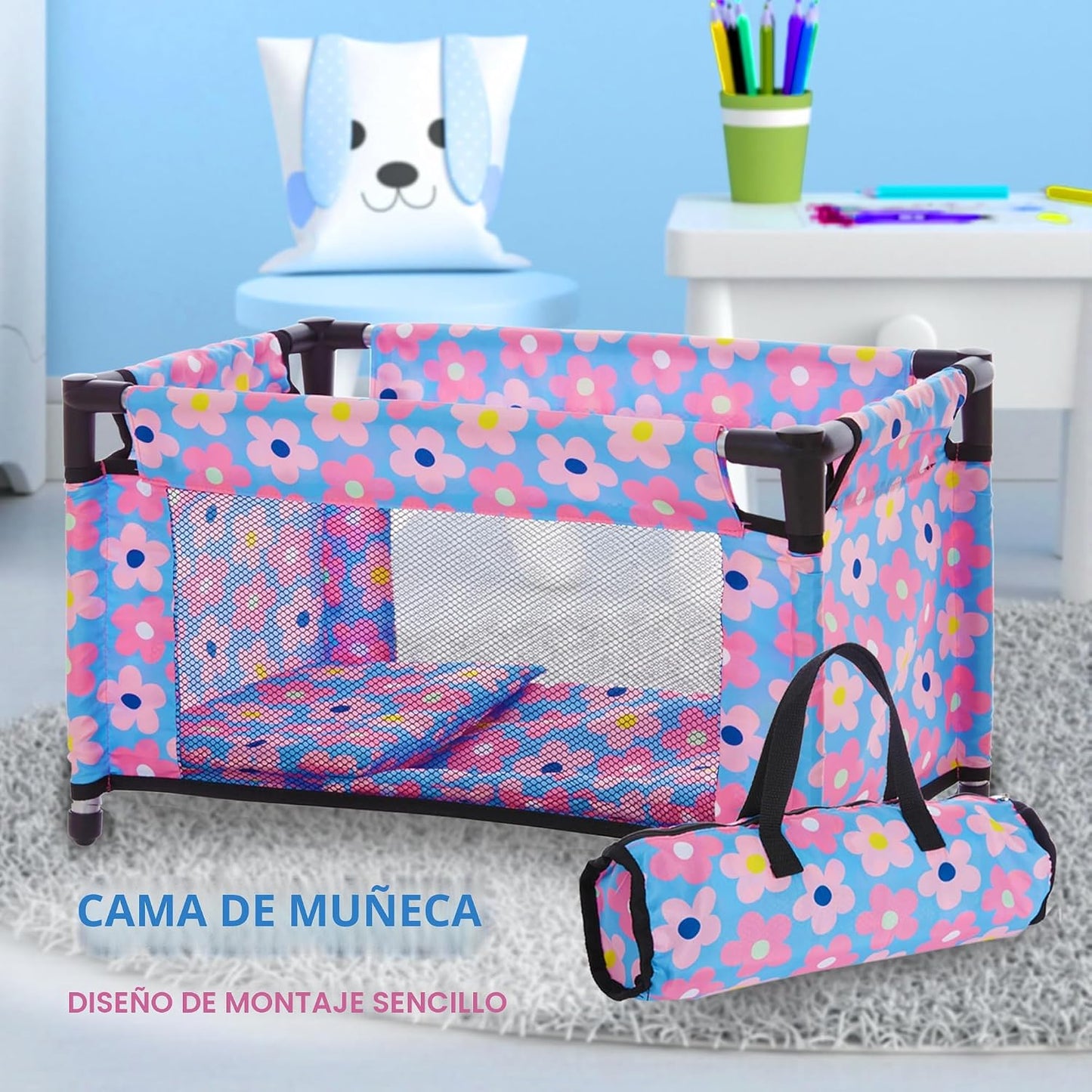 Juego de cochecito para muñeca bebé y columpio, juego de guardería,...