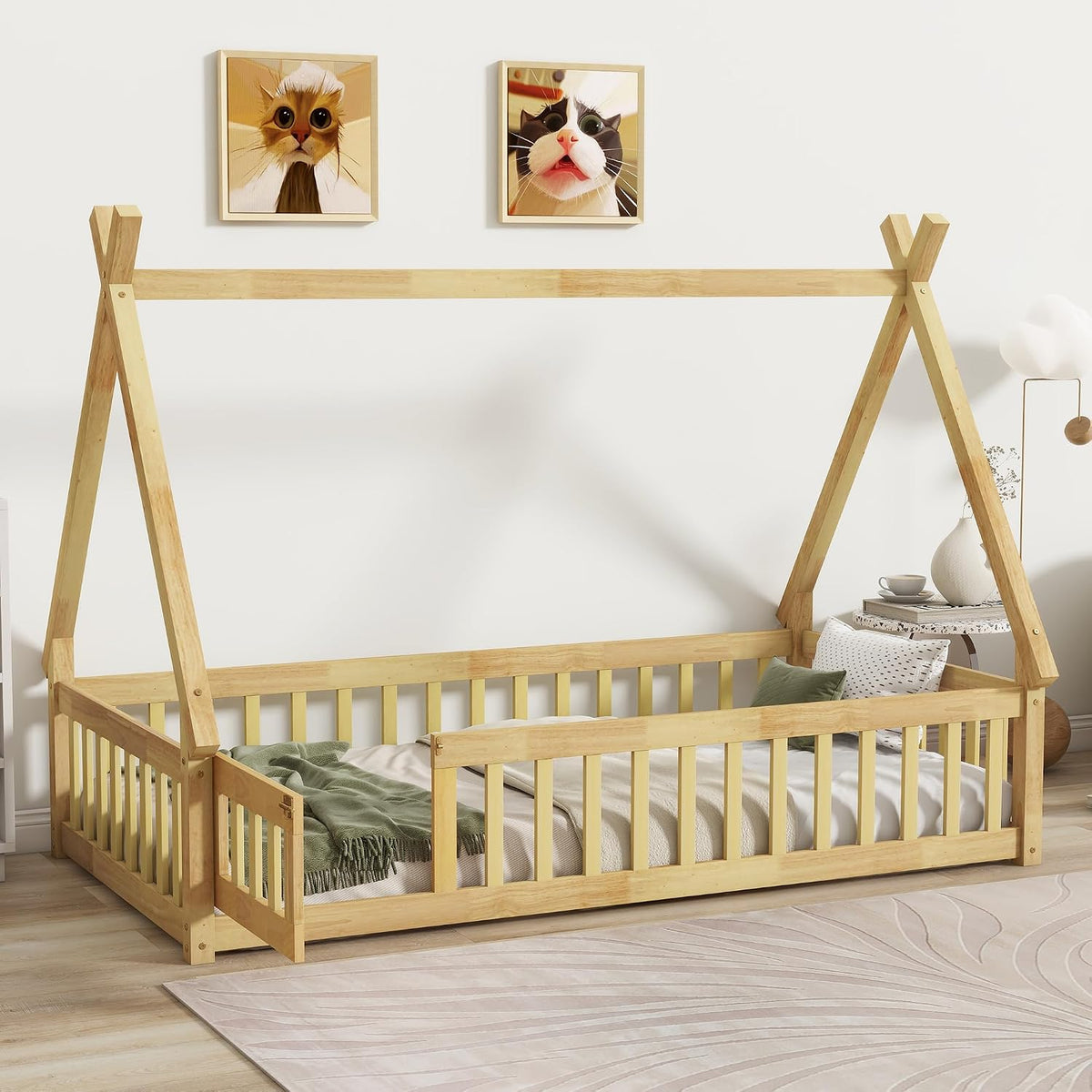 Bellemave Cama de suelo Montessori de tamaño individual para niños,...