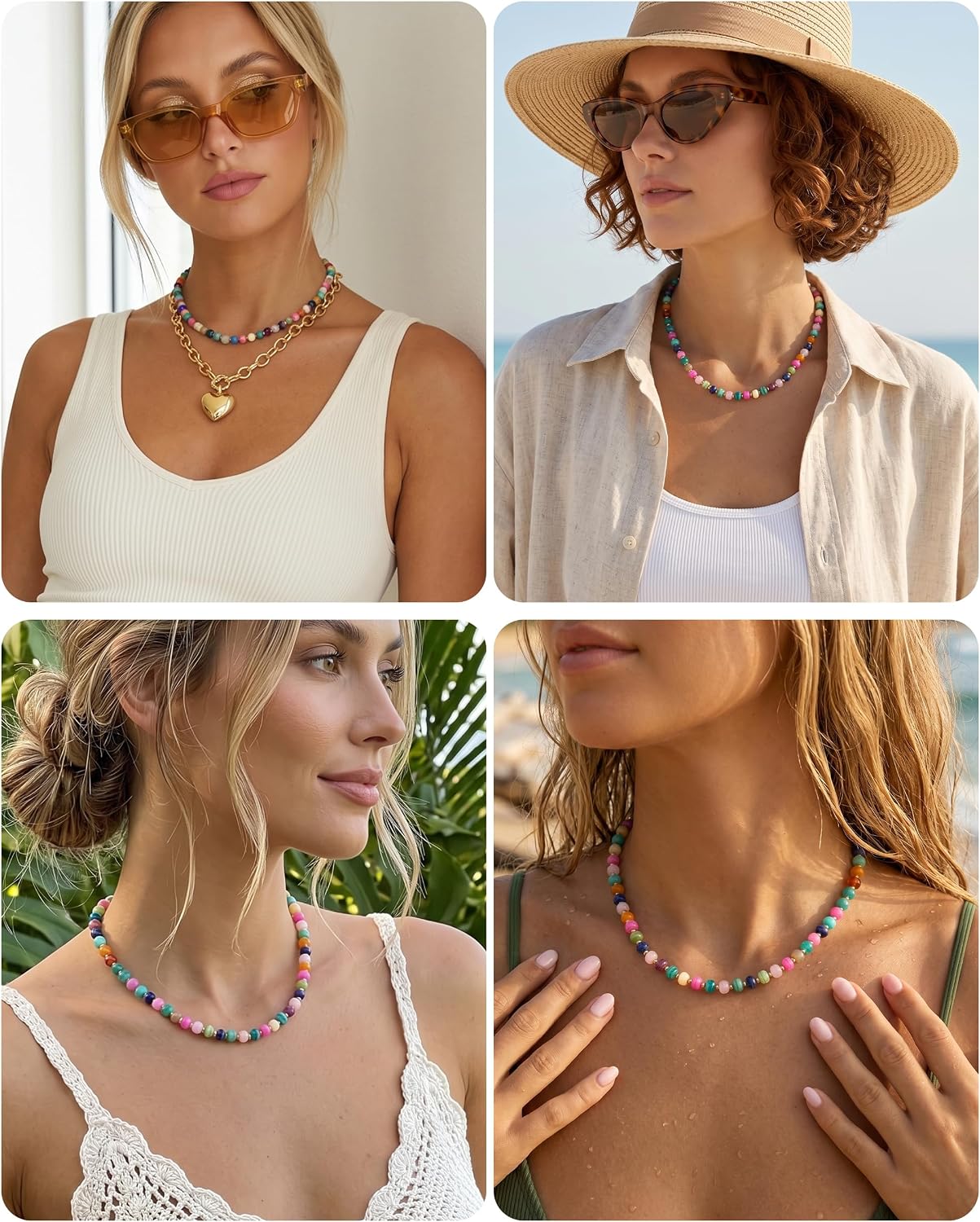 Trinckle Collares de cuentas gruesas para mujer, collares de cuenta...