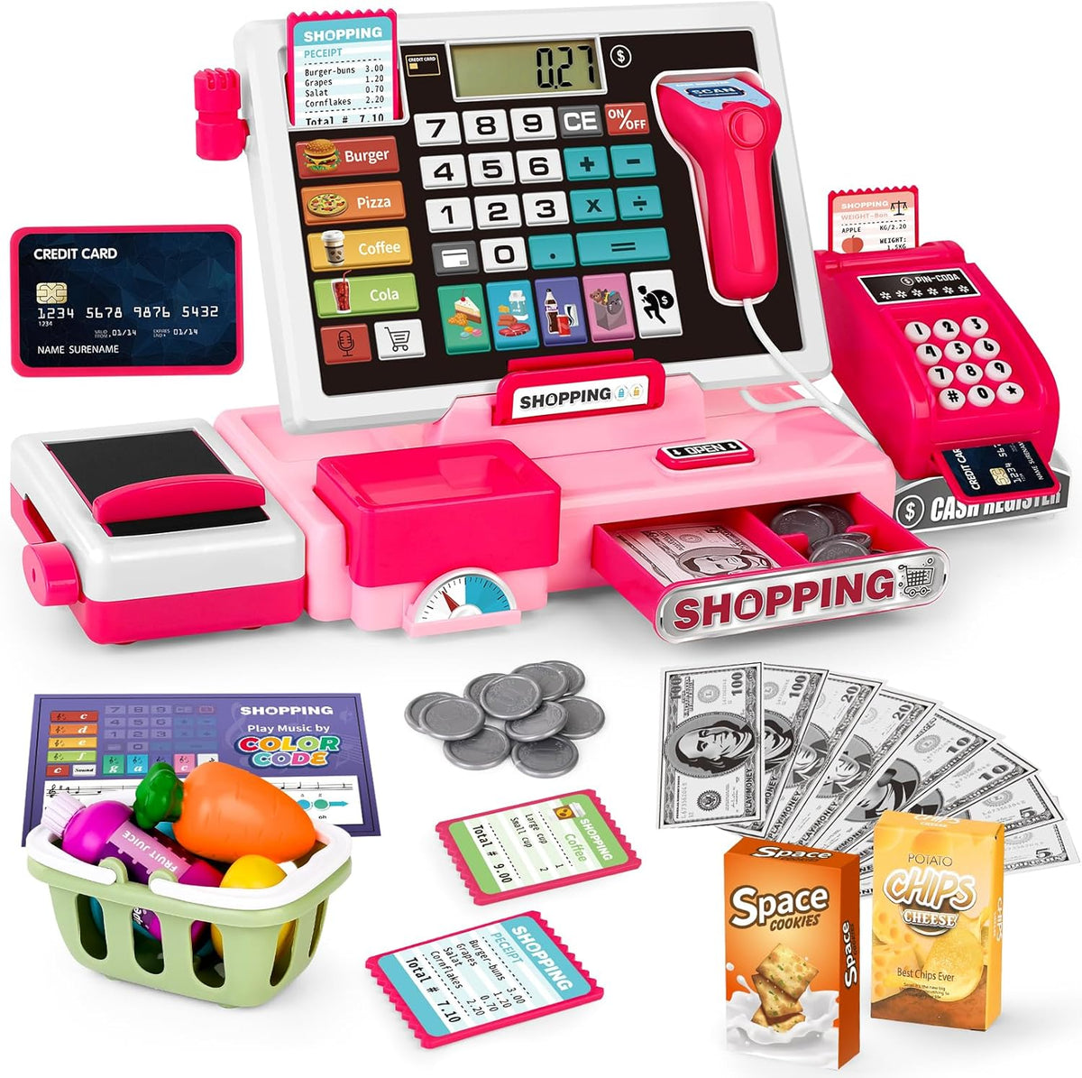 Set de juguete de caja registradora para niños, tienda de juguete p...