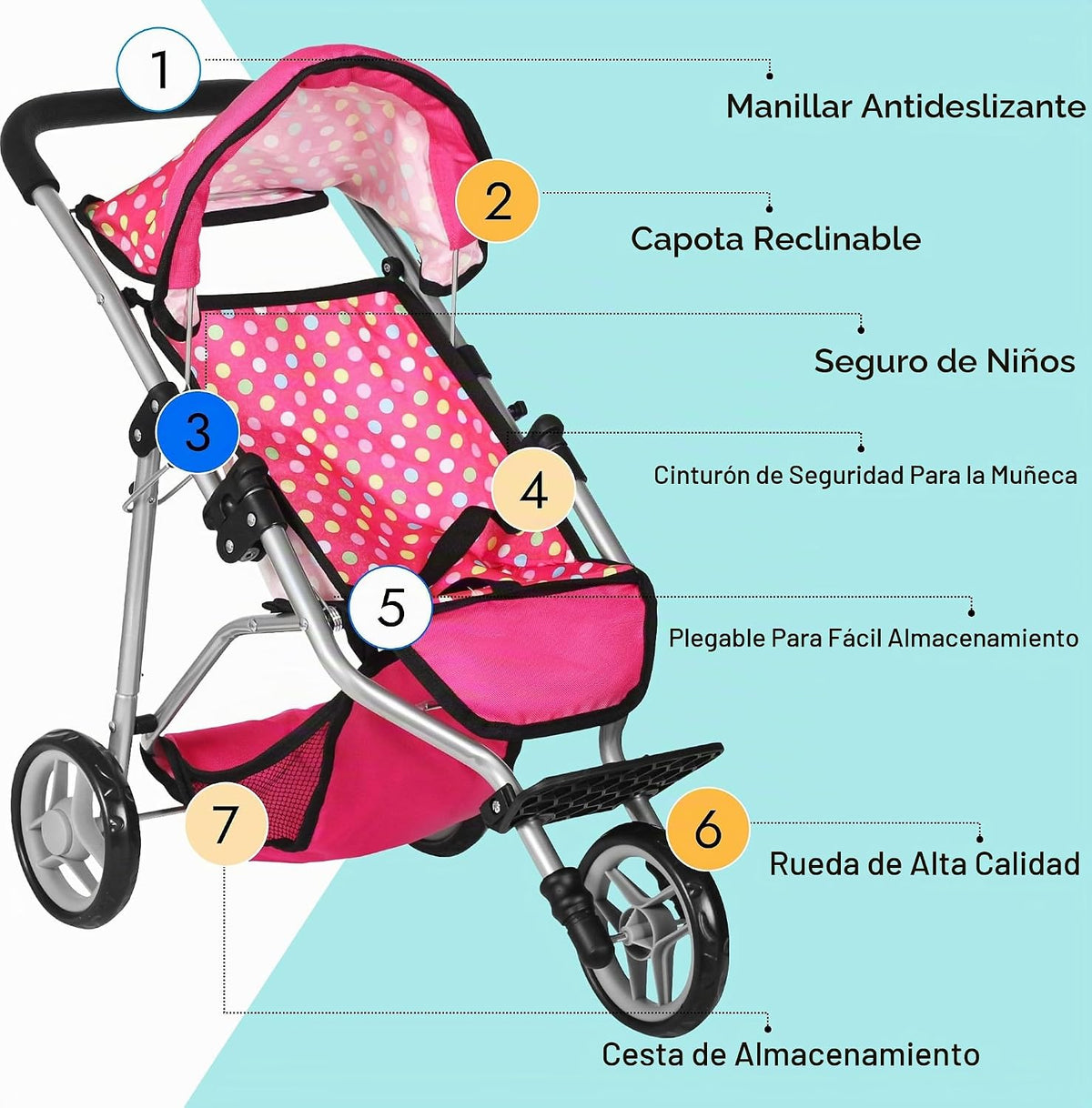 Fash N Kolor - Cochecito de muñeca de bebé con toldo ajustable y ce...