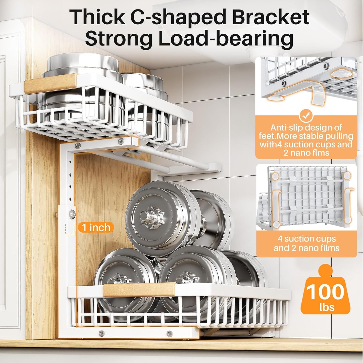PXRACK Organizador para debajo del fregadero, altura ajustable, org...