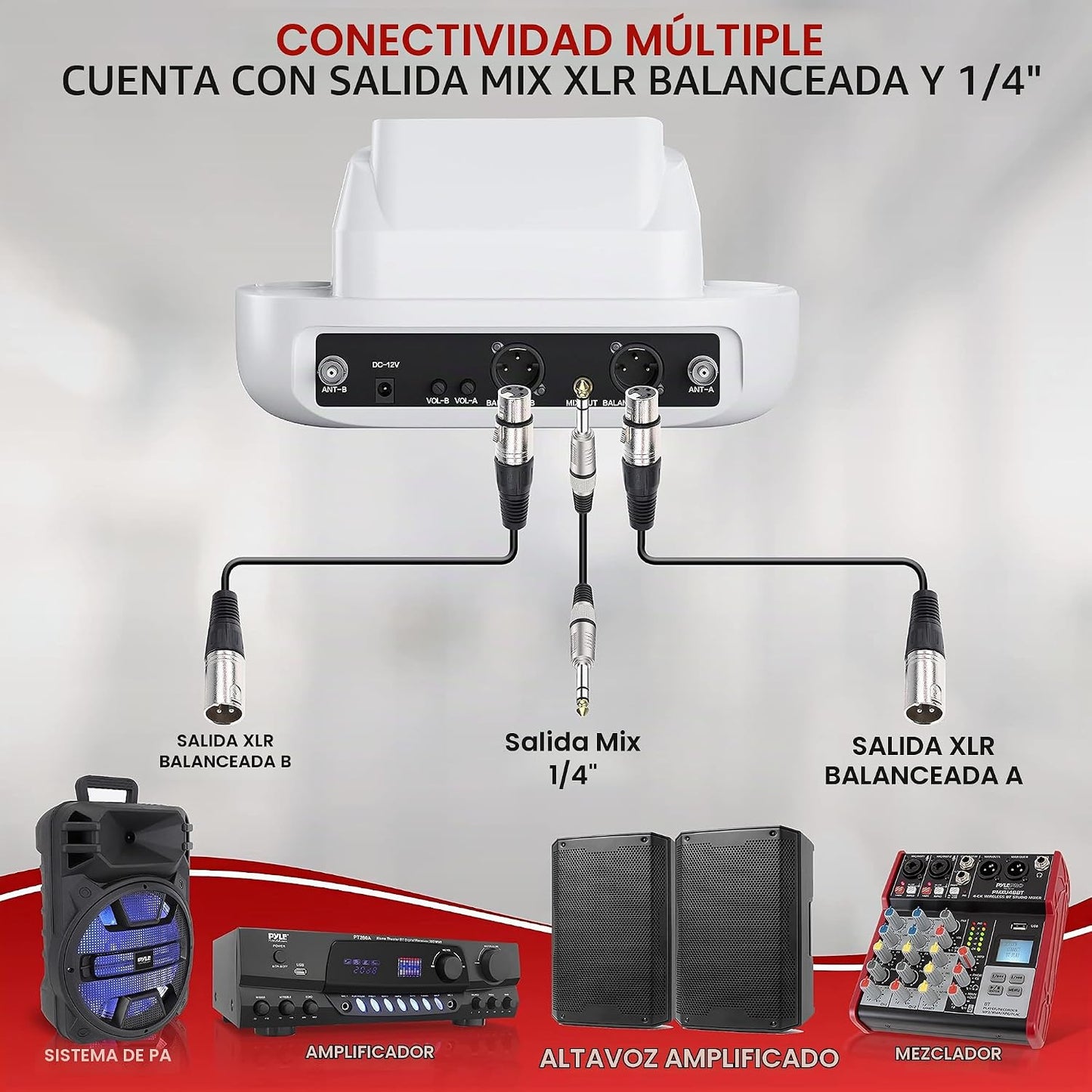 Pyle Sistema de micrófono inalámbrico UHF - Receptor Bluetooth con...