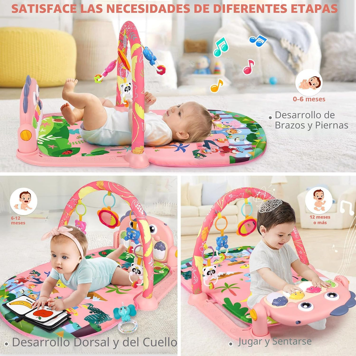 UMIKU - Alfombrilla de juego para bebé, diseño de dinosaurio rosa |...