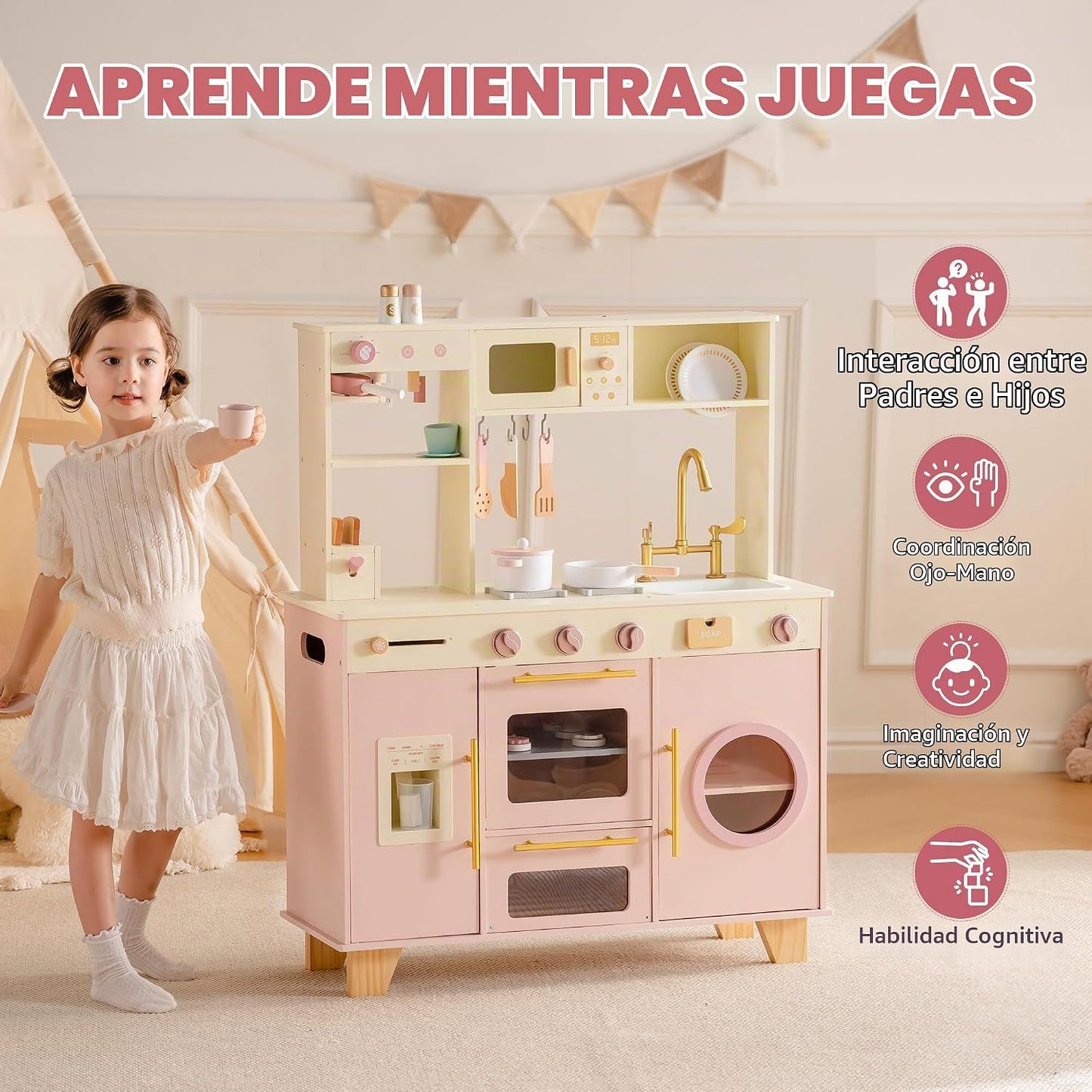 ROBOTIME Cocina de juego para niños, cocina moderna de juguete de m...