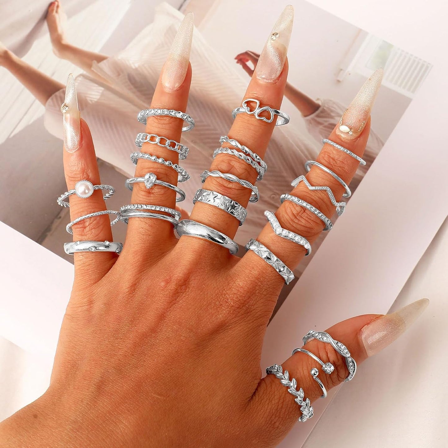 CHICUTIE Juego de anillos dorados para nudillos para mujeres, apila...