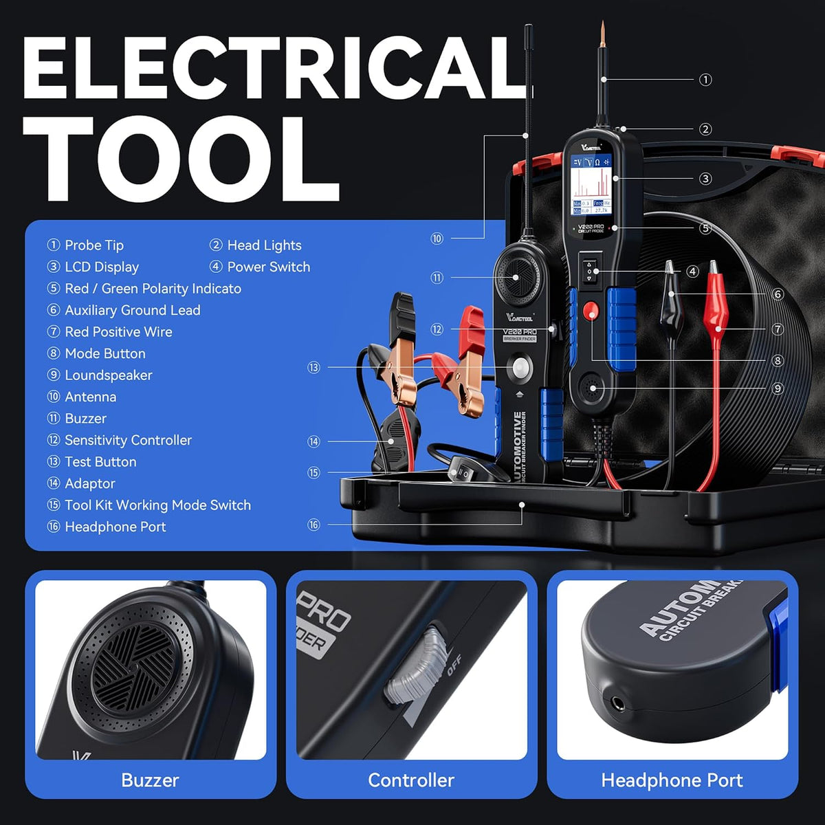 VDIAGTOOL V200 Pro Probador de Sonda de Circuito de Potencia Automo...