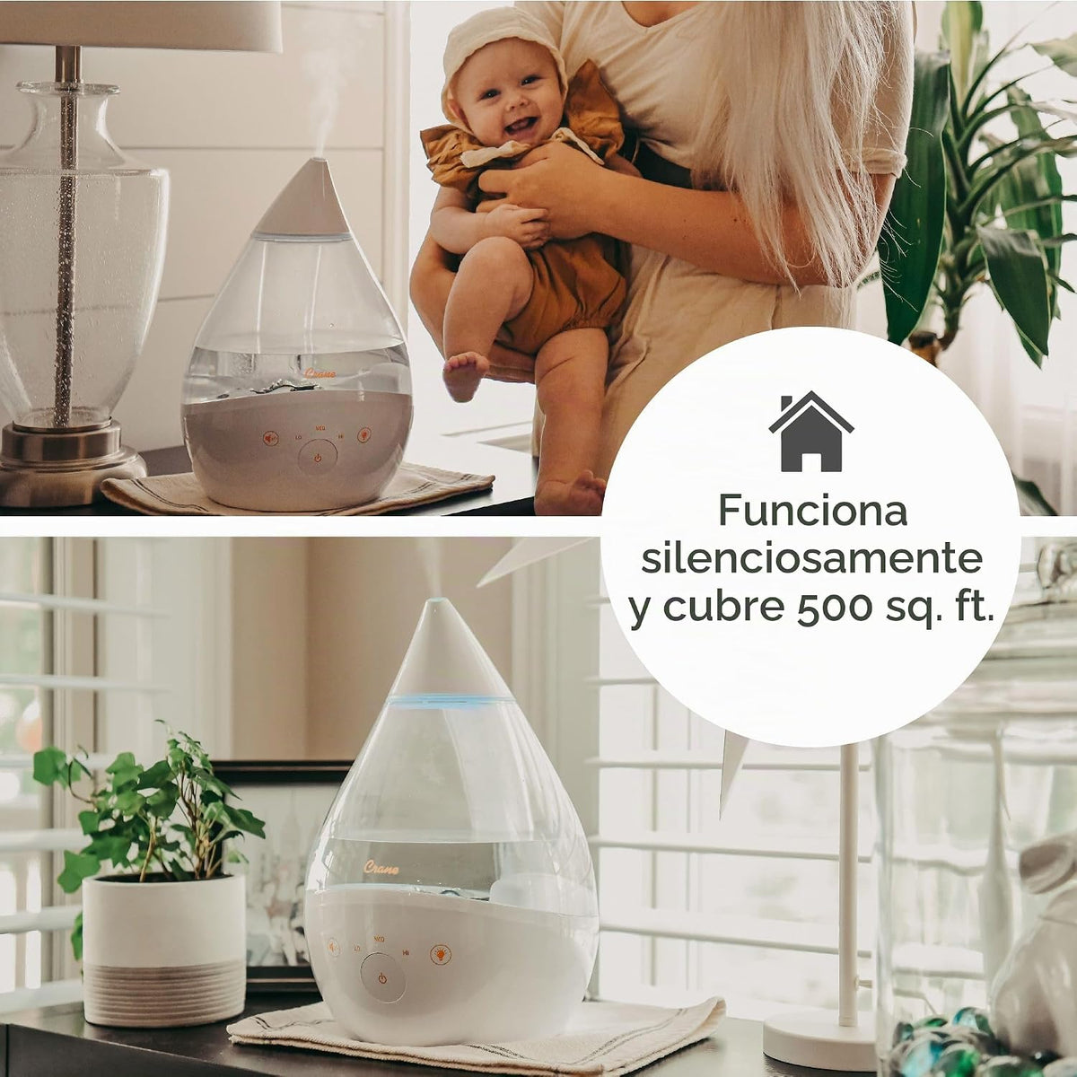 Crane White Drop 4 en 1 Humidificador ultrasónico de llenado superi...