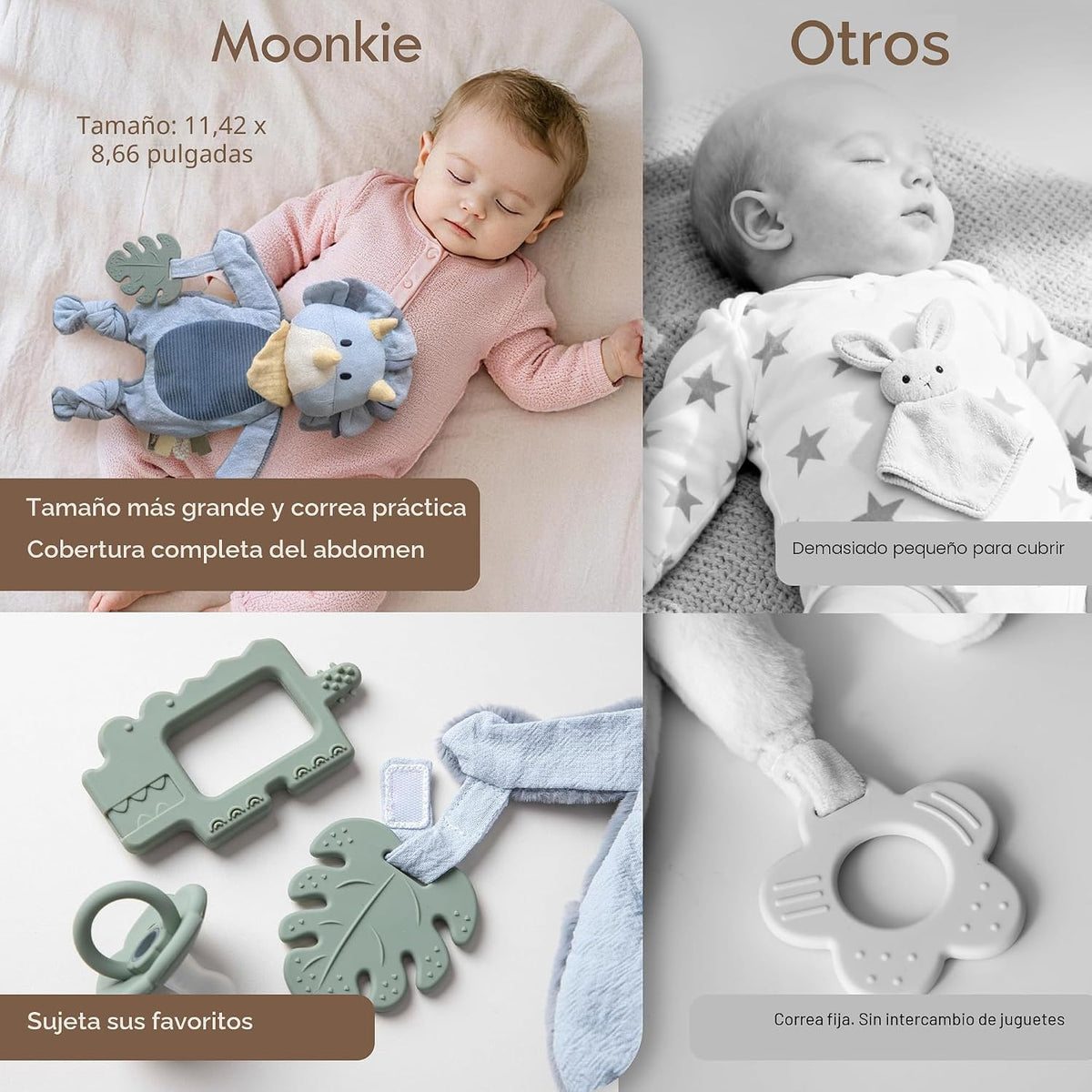Moonkie Baby Lovey con mordedor de silicona, manta de seguridad de...