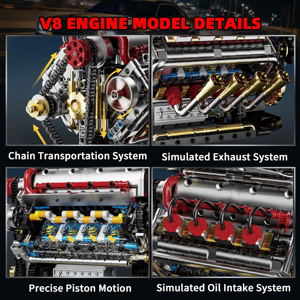 BseSparklion V8 Kit de modelo de motor que funciona, juego de const...