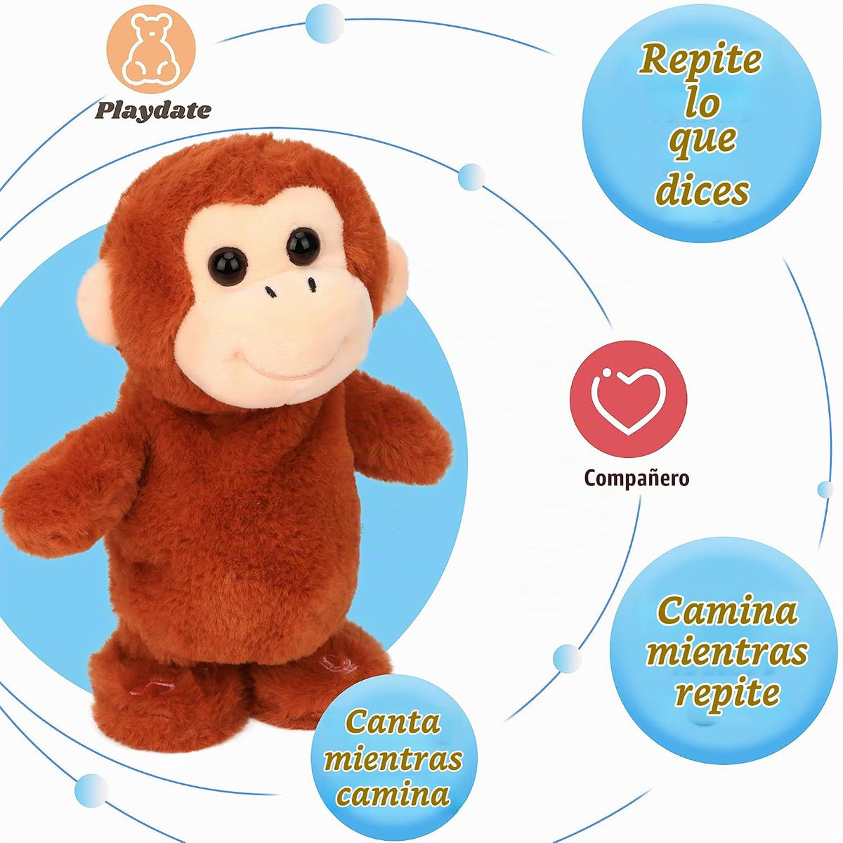 Hopearl Mono que habla y canta, repite lo que dices caminando, jugu...