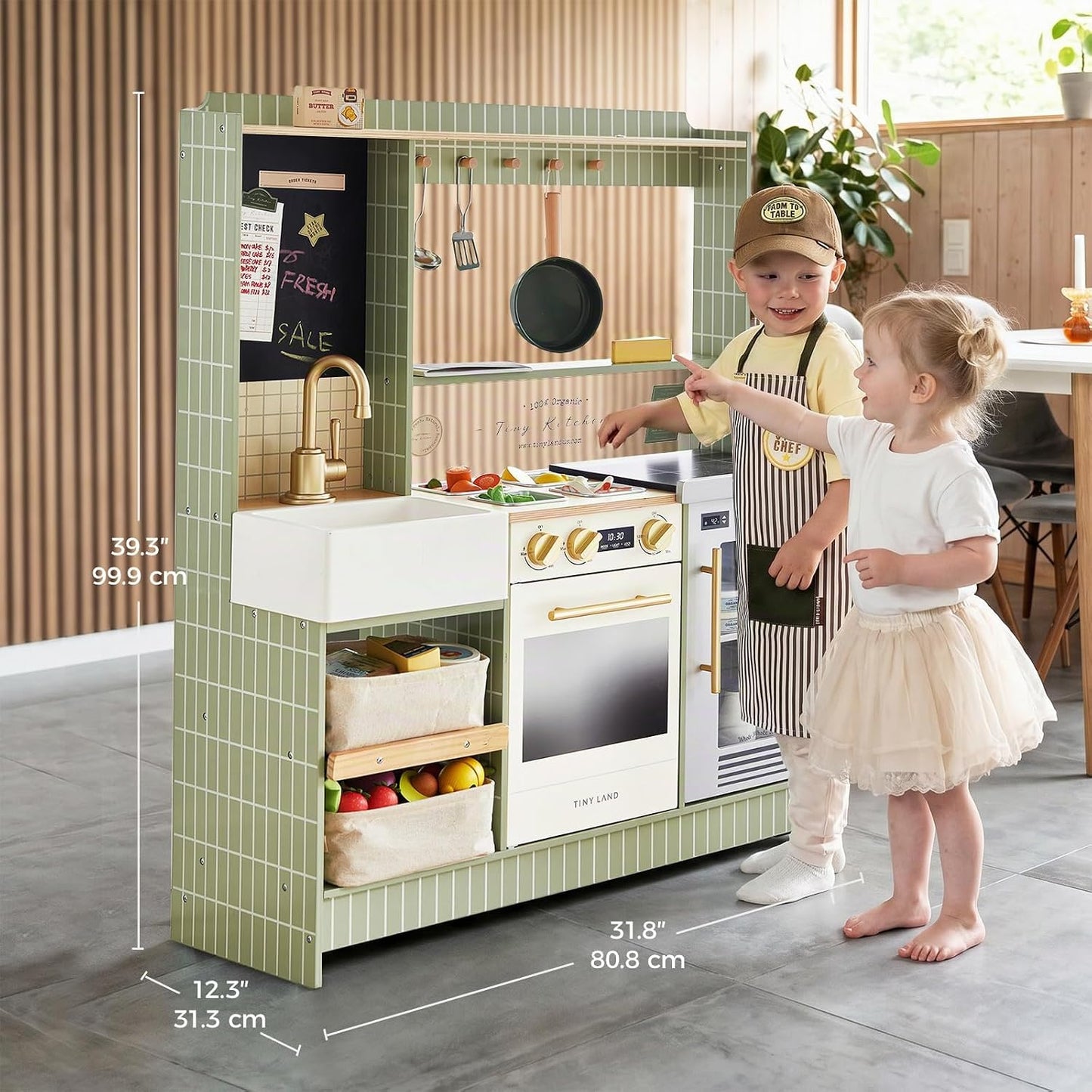 Tiny Land BistroSwitch - Juego de cocina de madera 2 en 1 con pizar...