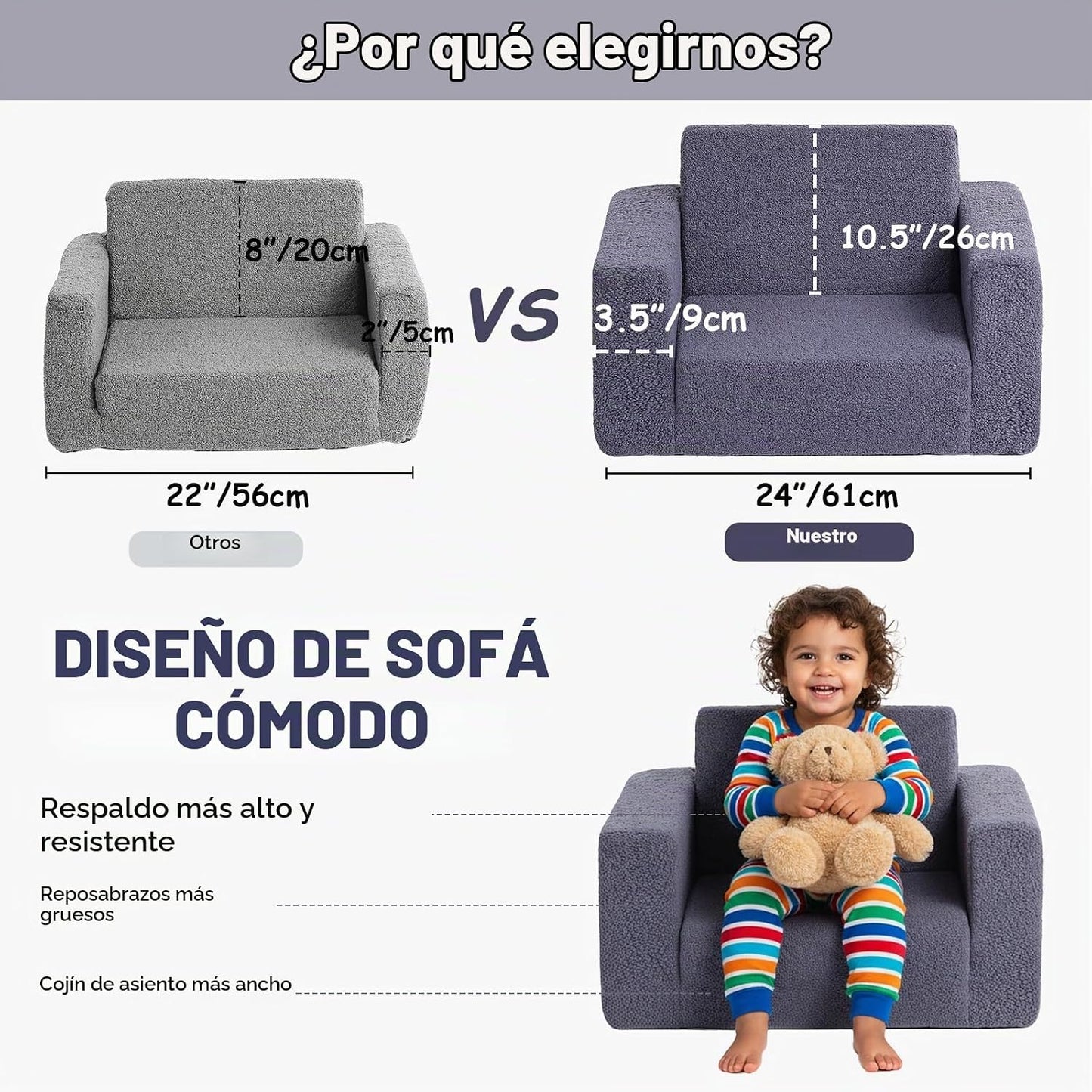 Tiita Sofá para niños, sillas infantiles 2 en 1, sofá convertible p...