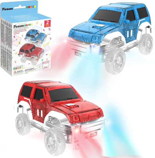 PicassoTiles Juego de 2 autos magnéticos de juguete altamente detal...