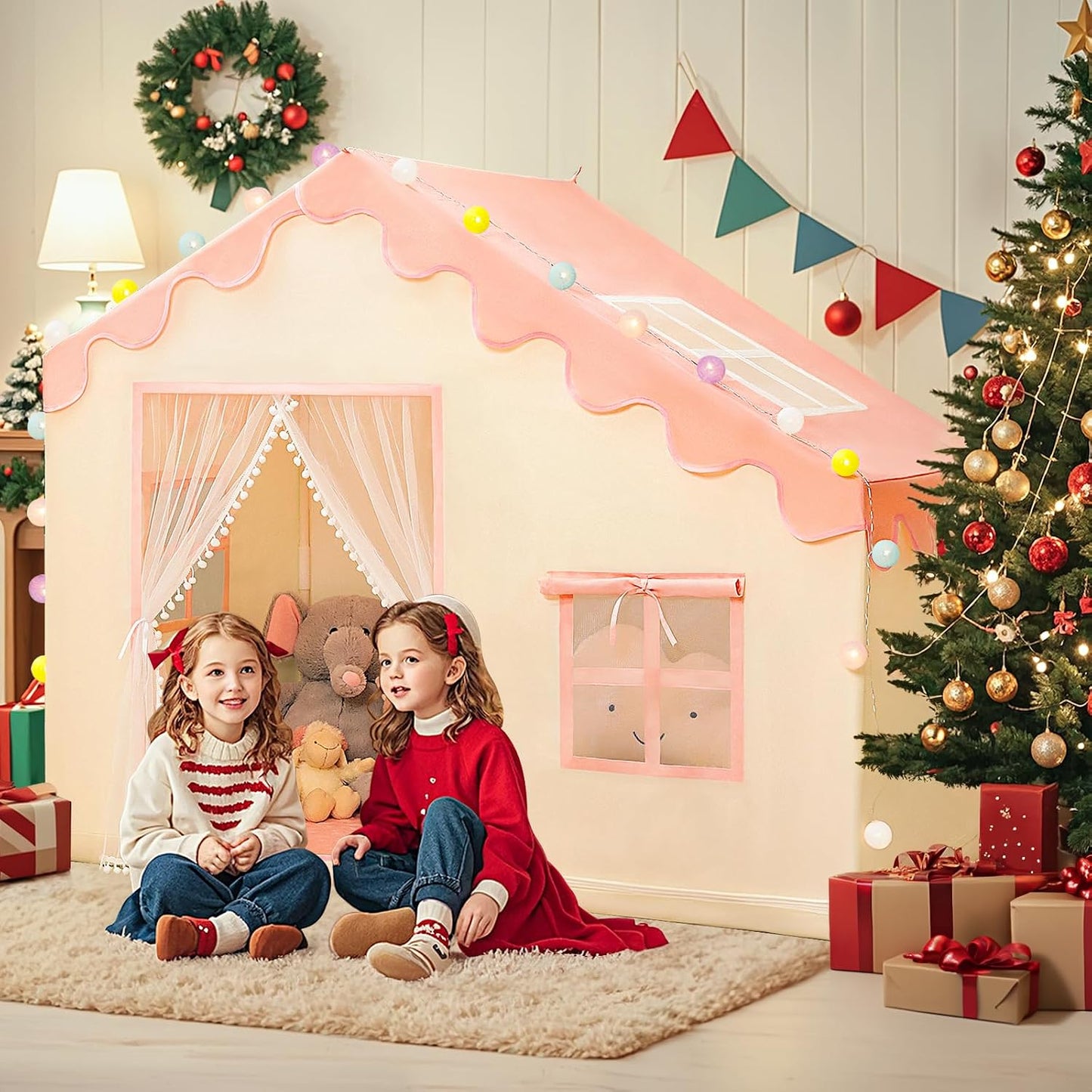 PIIKAGO Tienda de campaña para niños con alfombrilla y luces de bol...