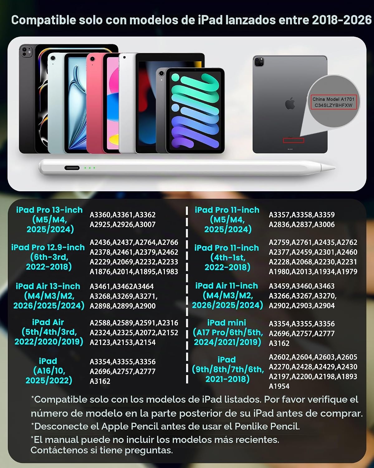 Lápiz para Apple iPad A16 10ª Generación, Lápiz capacitivo de carga...