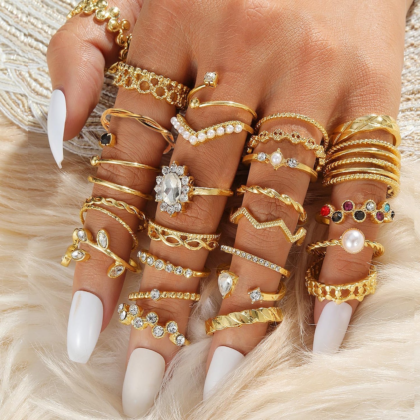 KISS WIFE Anillos apilables de oro para mujer, delicado juego de an...