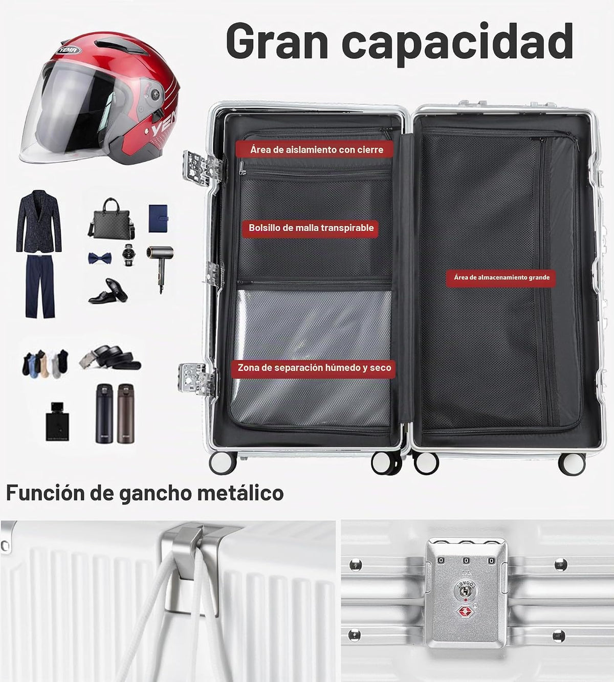 feilario Super grande marco de aluminio comprobado equipaje sin cre...