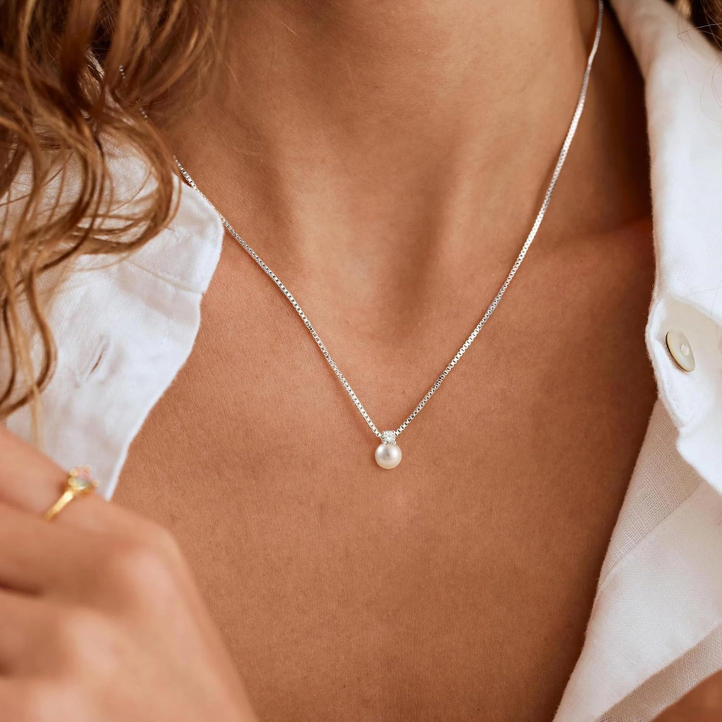 WFYOU Collares de perlas para mujer, collar de perlas redondas de a...