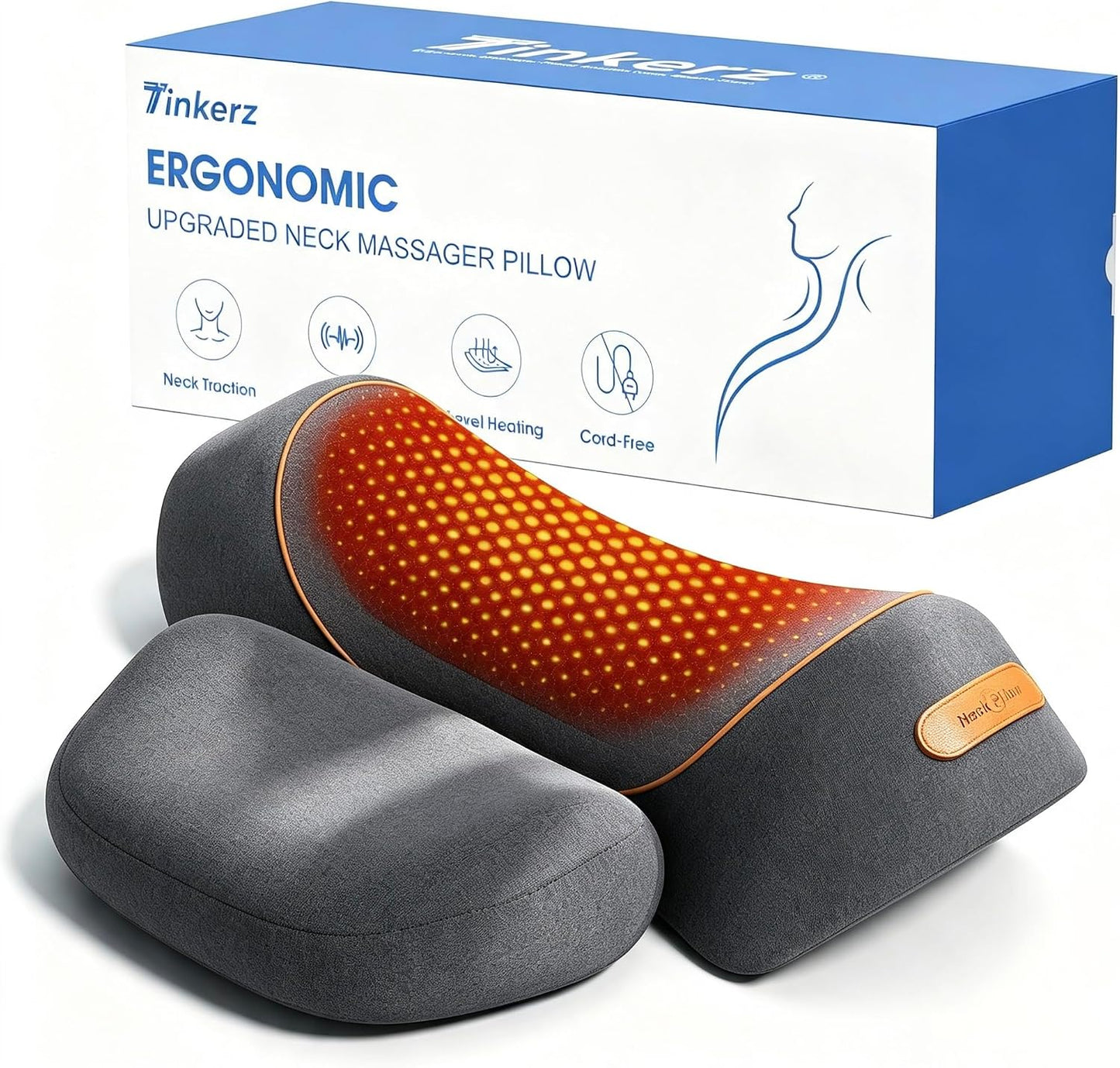 Almohada masajeadora de cuello inalámbrica 3 en 1 con calor, vibrac...