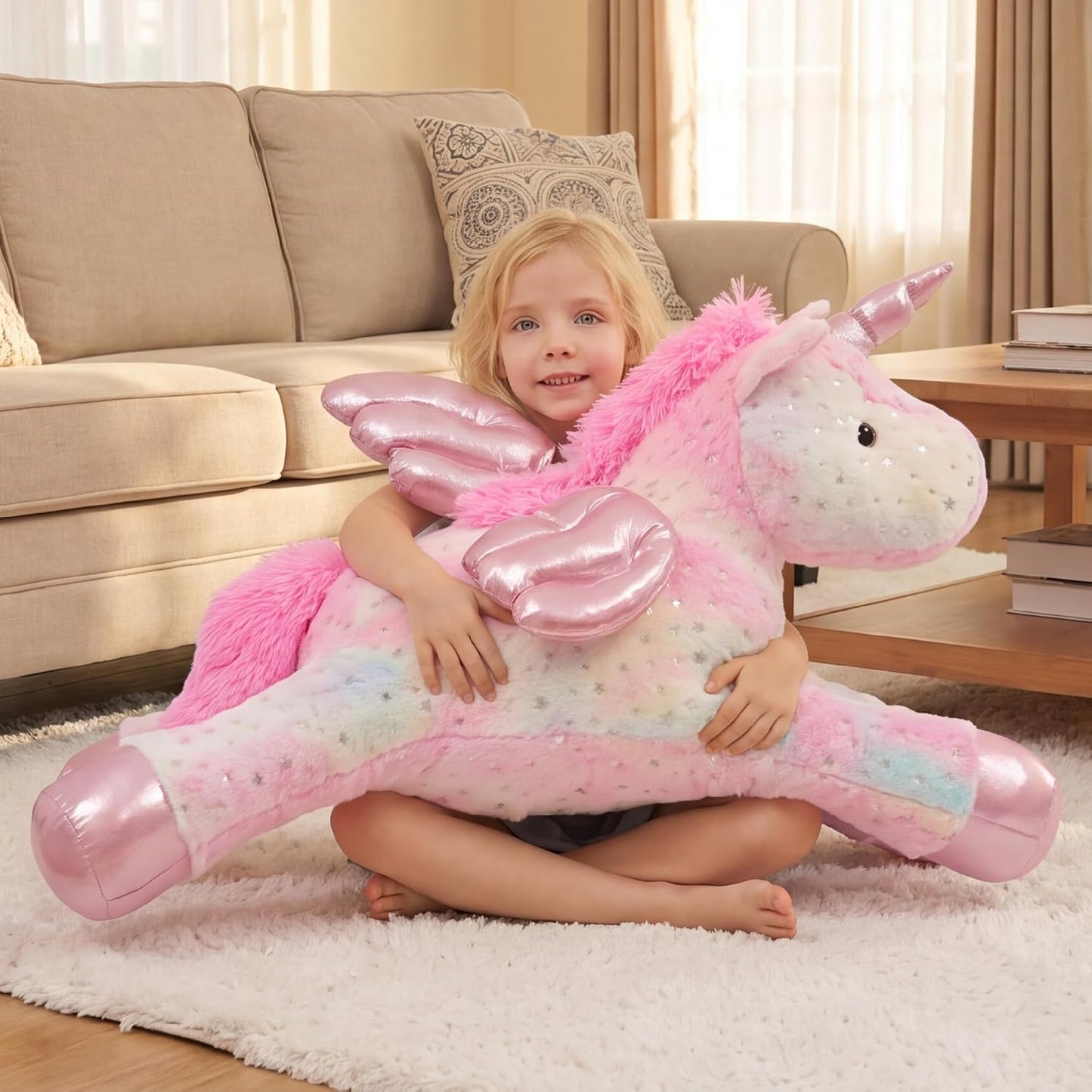 Jrystar Juguete de peluche de unicornio gigante, juguete de unicorn...