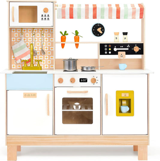 PairPear Juego de cocina grande de madera para niños de 3 a 6 años,...