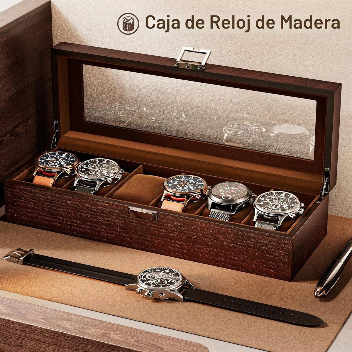 Caja de reloj de madera ProCase para hombres, organizador de caja d...