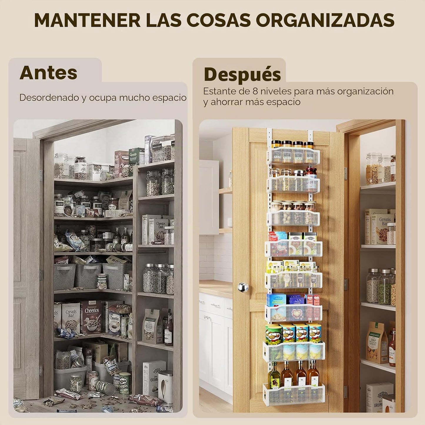Delamu Organizador de despensa de 8 niveles sobre la puerta, 2 en 1...