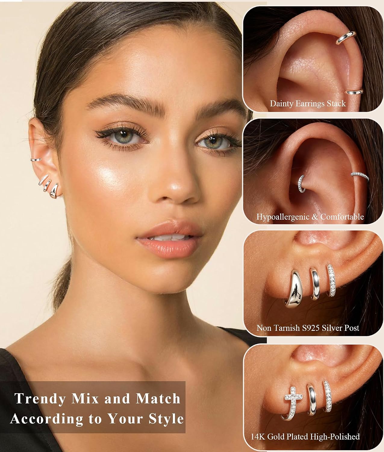 DORANA Joyería para ella, 3 pares de aretes de plata de ley 925 par...