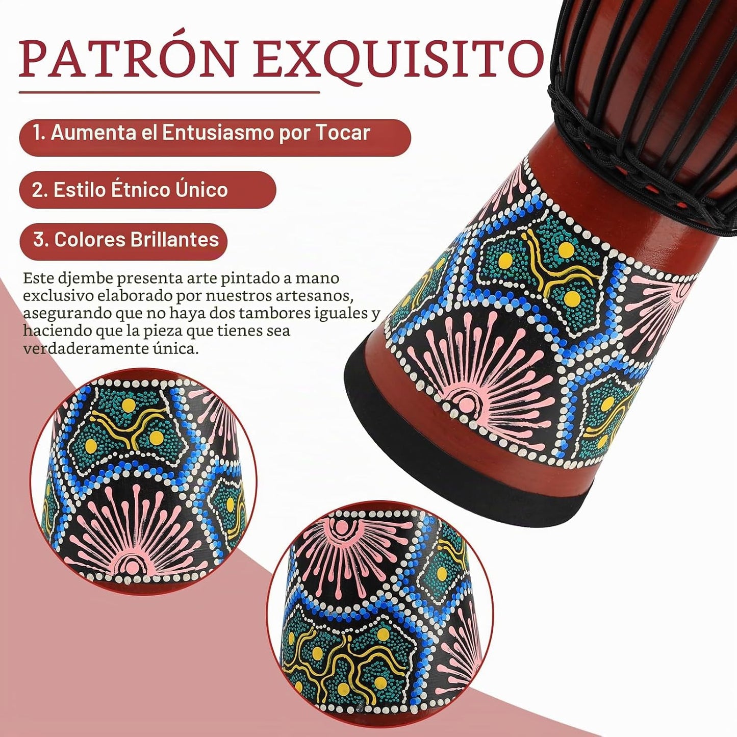 GOGHOST - Tambor africano de madera Djembe para adultos, 10 x 19 pu...