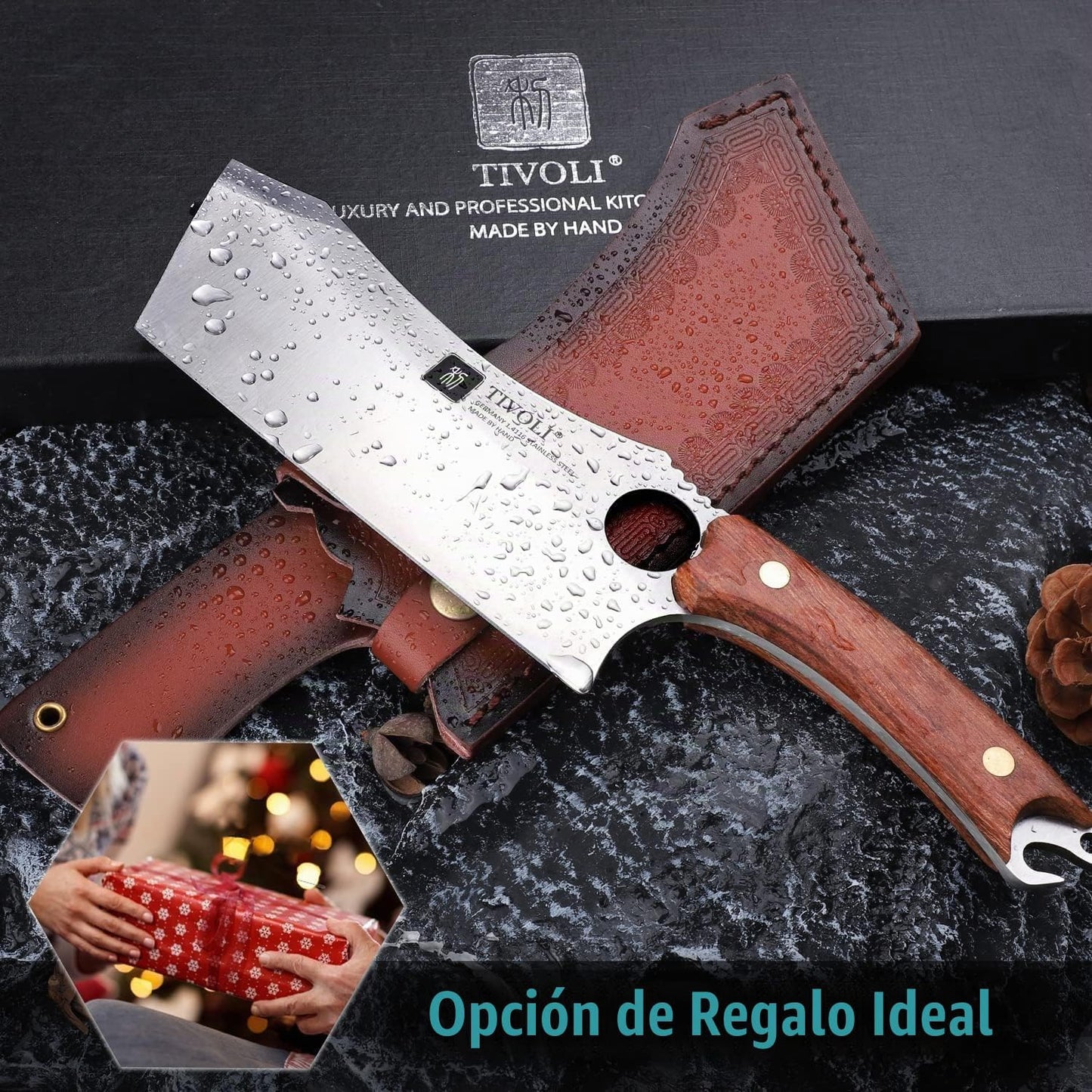 TIVOLI - Cuchillo de carnicero de espiga completa con funda y abrid...