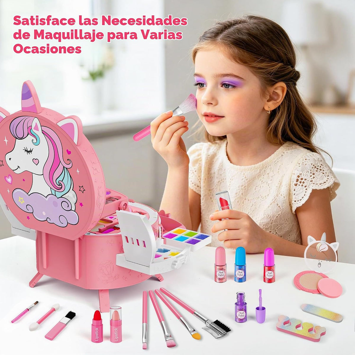 Kit de maquillaje de 59 piezas para niña, estuche de maquillaje lav...