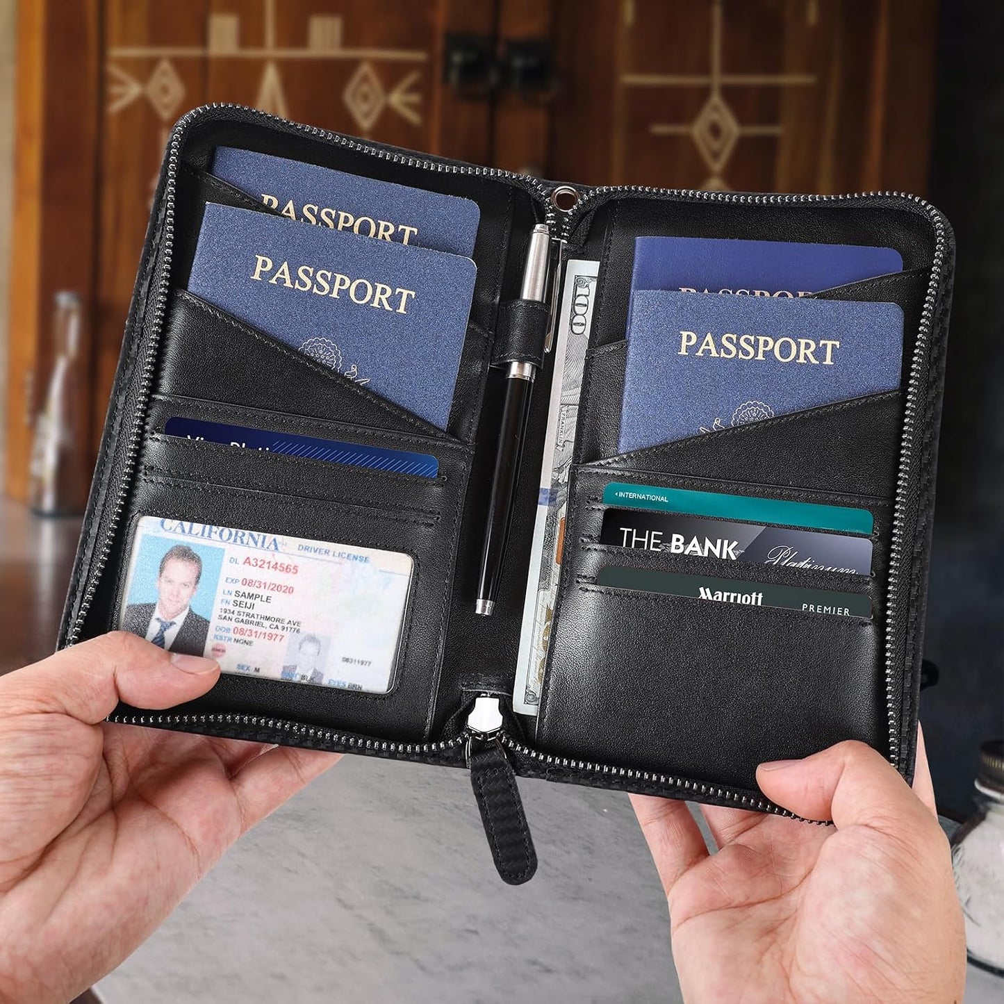 Polare - Funda para pasaporte de cuero de grano completo para hombr...