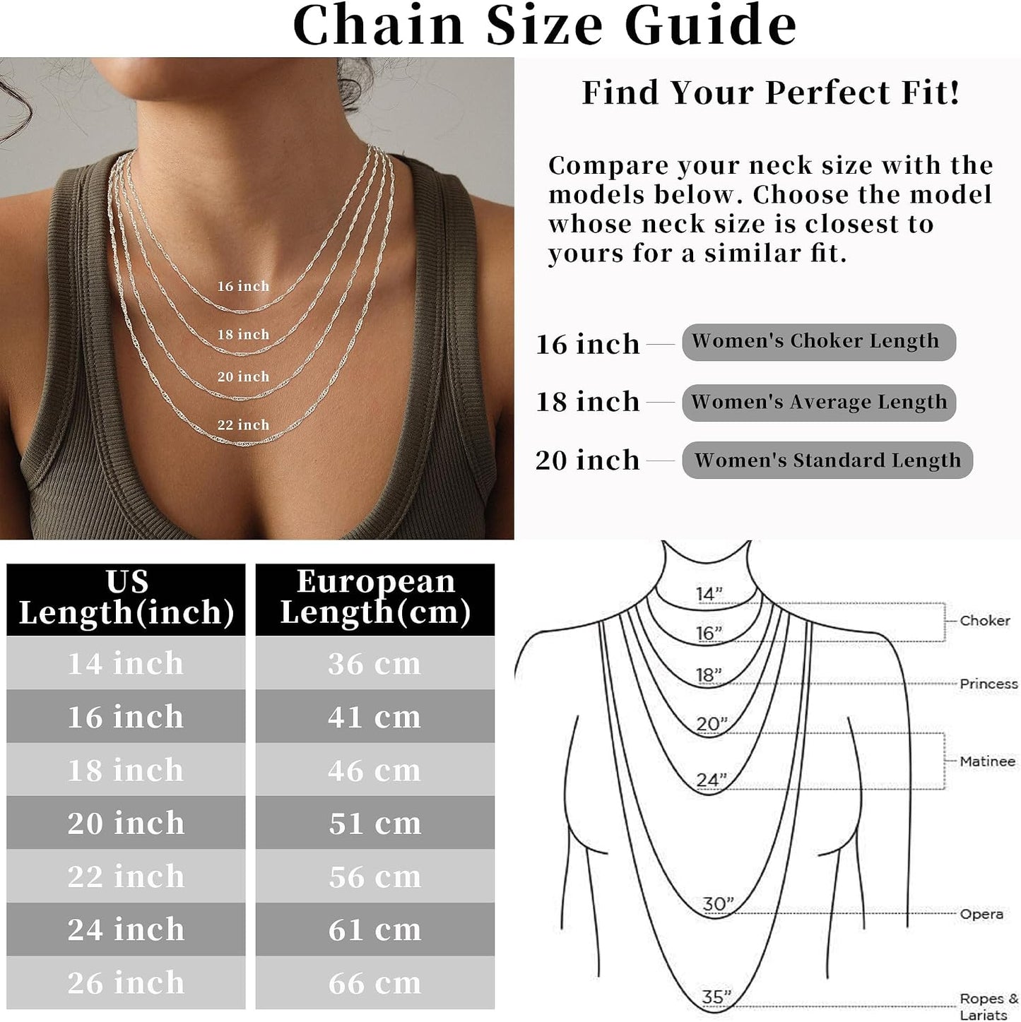 Diorra Collares de cadena de plata de ley para mujer, cadena de esl...