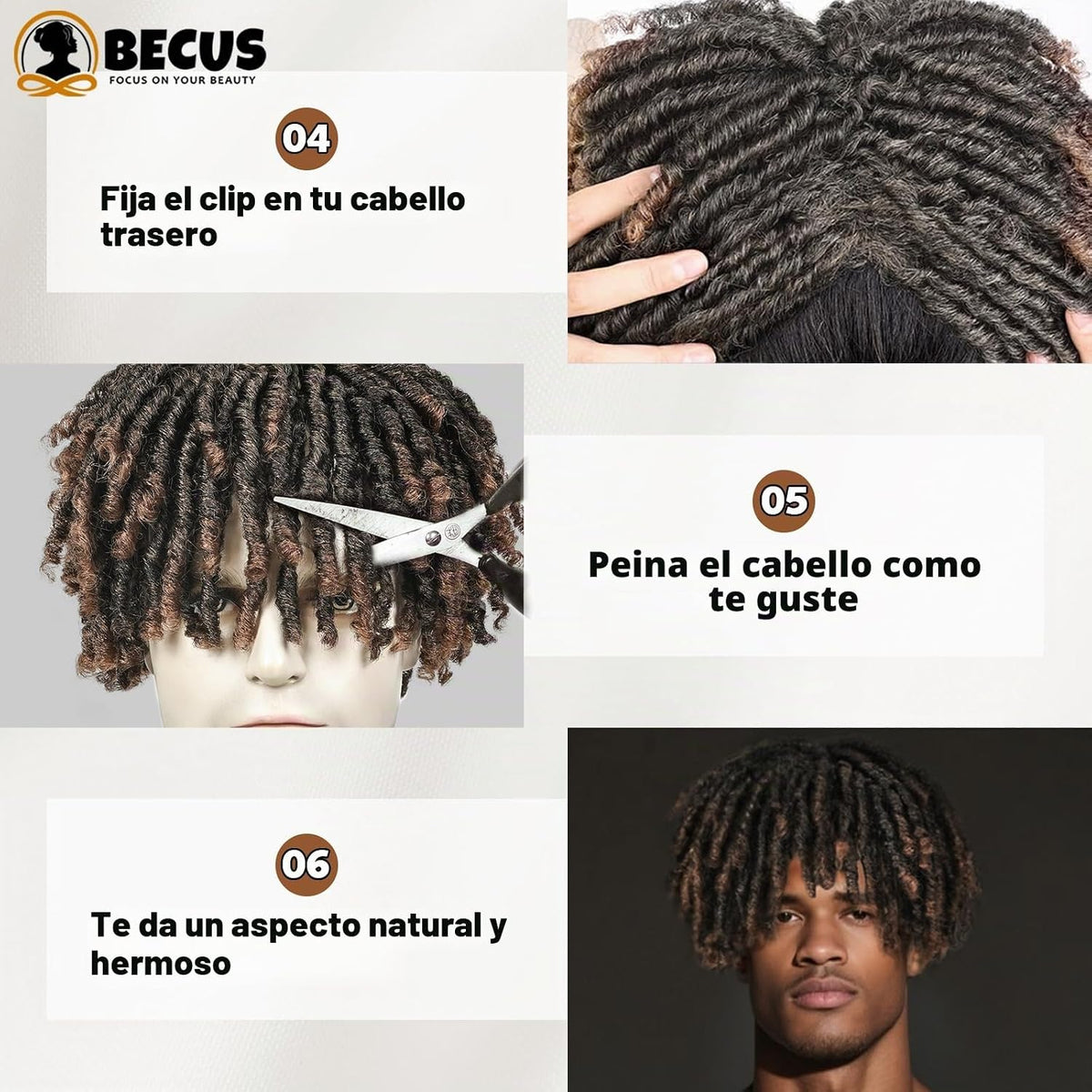 BECUS - Cubrepelo de rastas para hombre, postizo marrón para disfra...