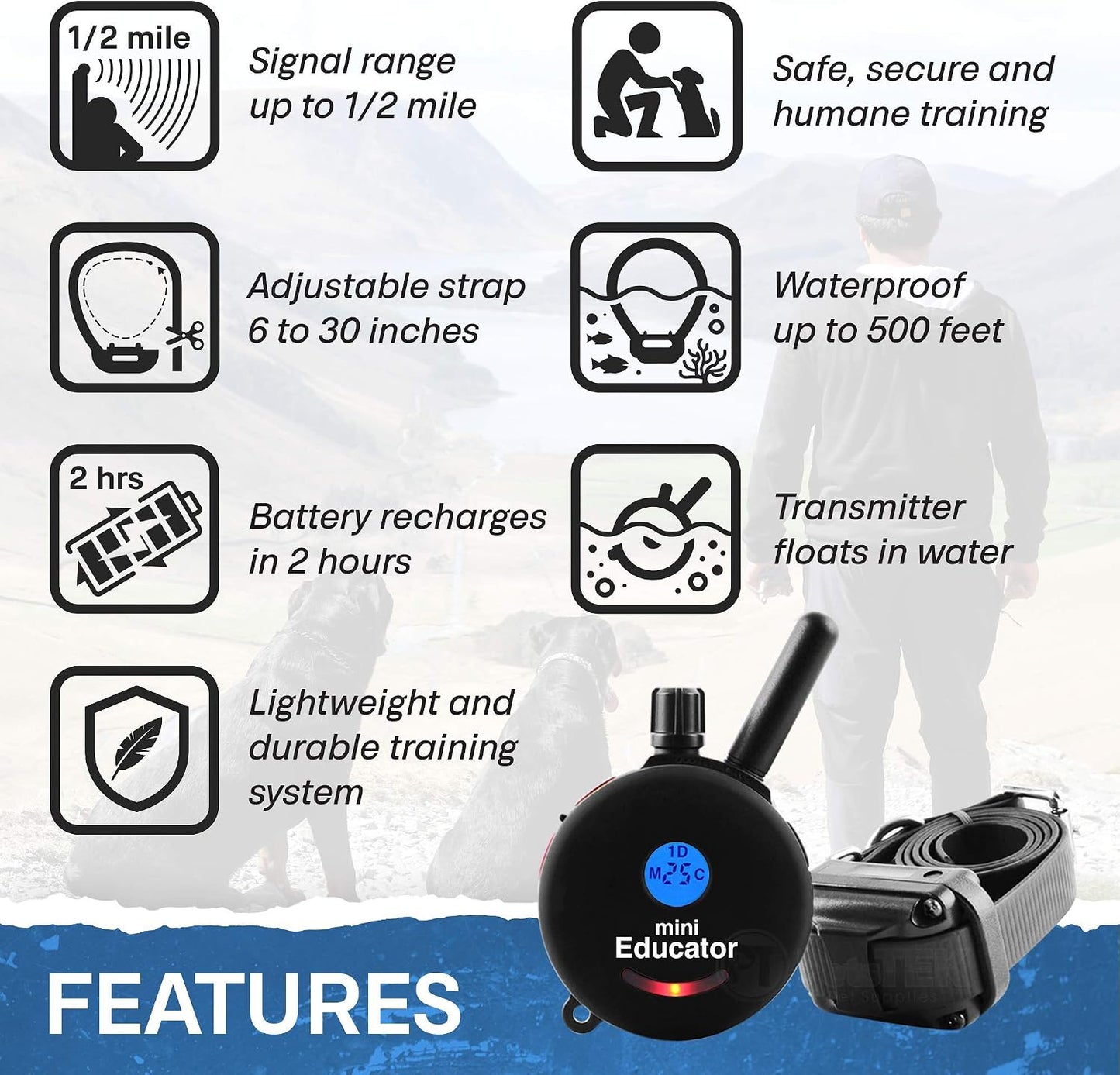 Educator ET-300 Mini Collar E negro para adiestramiento de perros c...