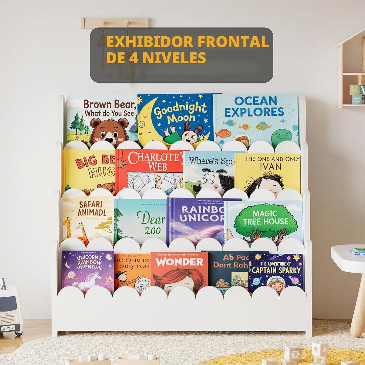SpaceAid Estantería festoneada de 4 niveles, estantería Montessori...