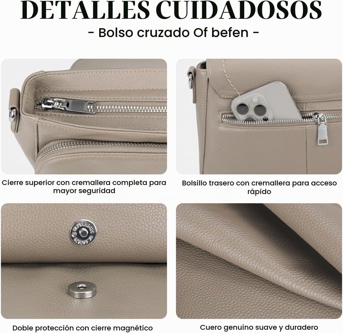 befen Bolsos cruzados de cuero genuino para mujer con cartera RFID...