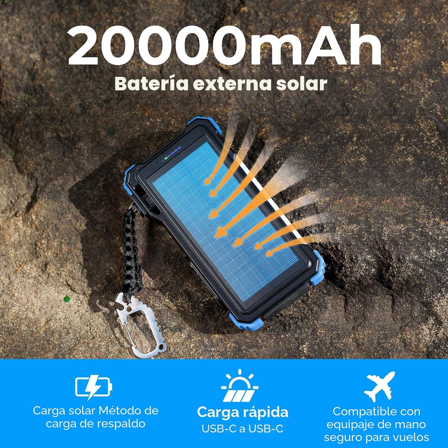 BLAVOR Banco de energía solar 20000mAh, cargador inalámbrico para t...