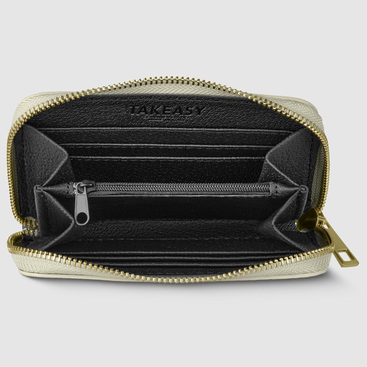TAKEASY Cartera italiana de cuero metálico genuino para mujer con c...