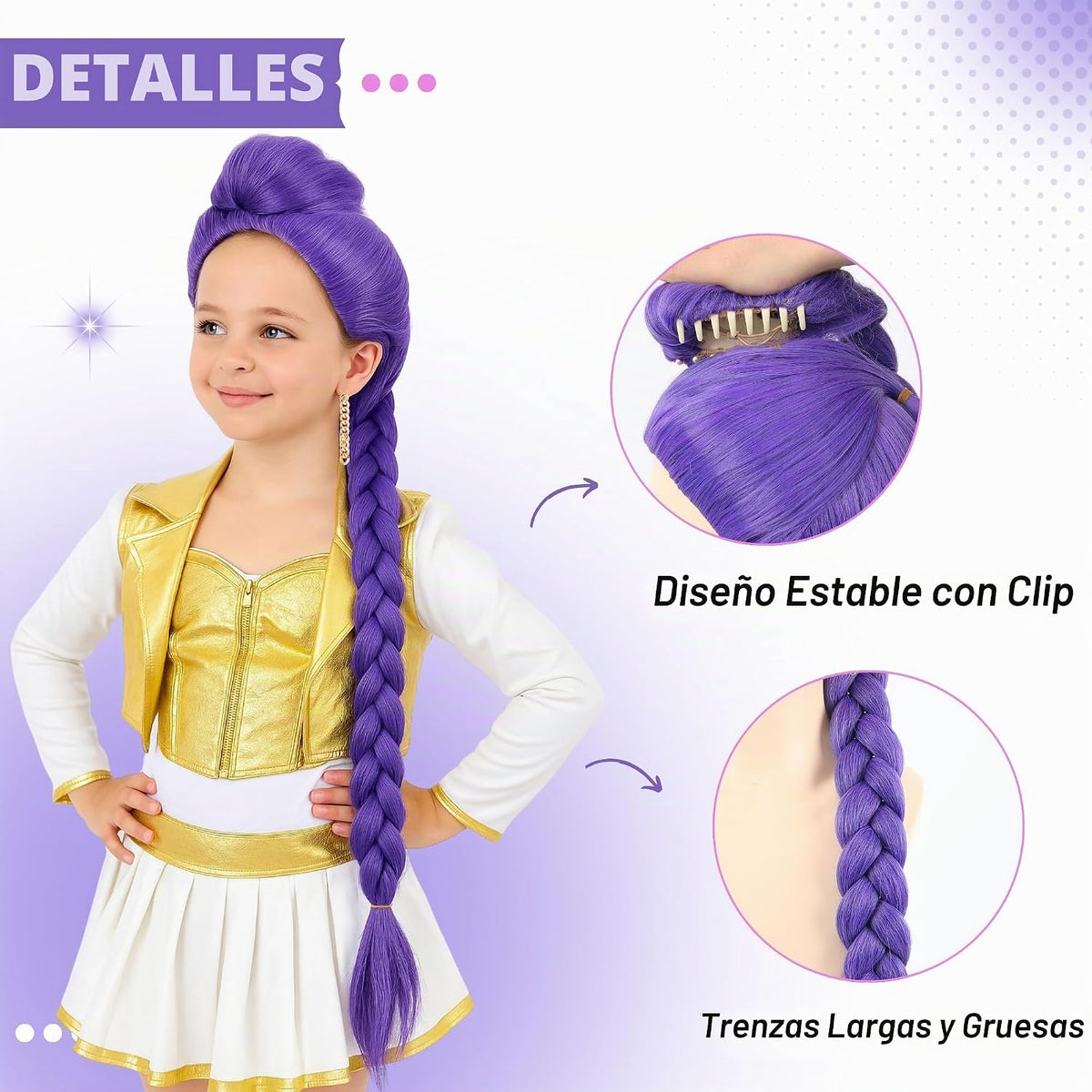 Peluca de disfraz de anime de trenza morada de 33 pulgadas de largo...