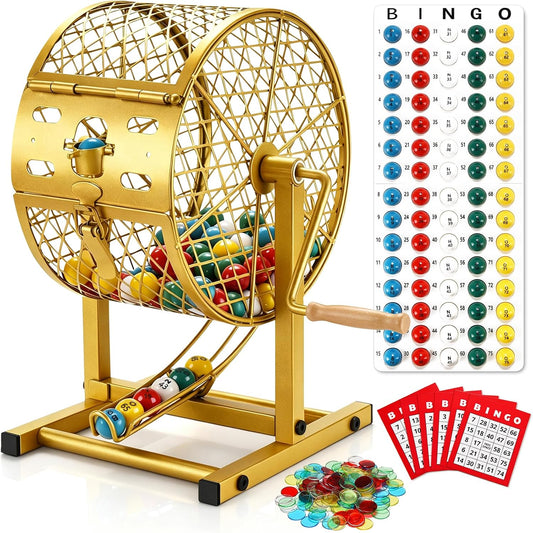 AugFir Juegos de bingo de 12.6 pulgadas de alto con jaula de acero,...