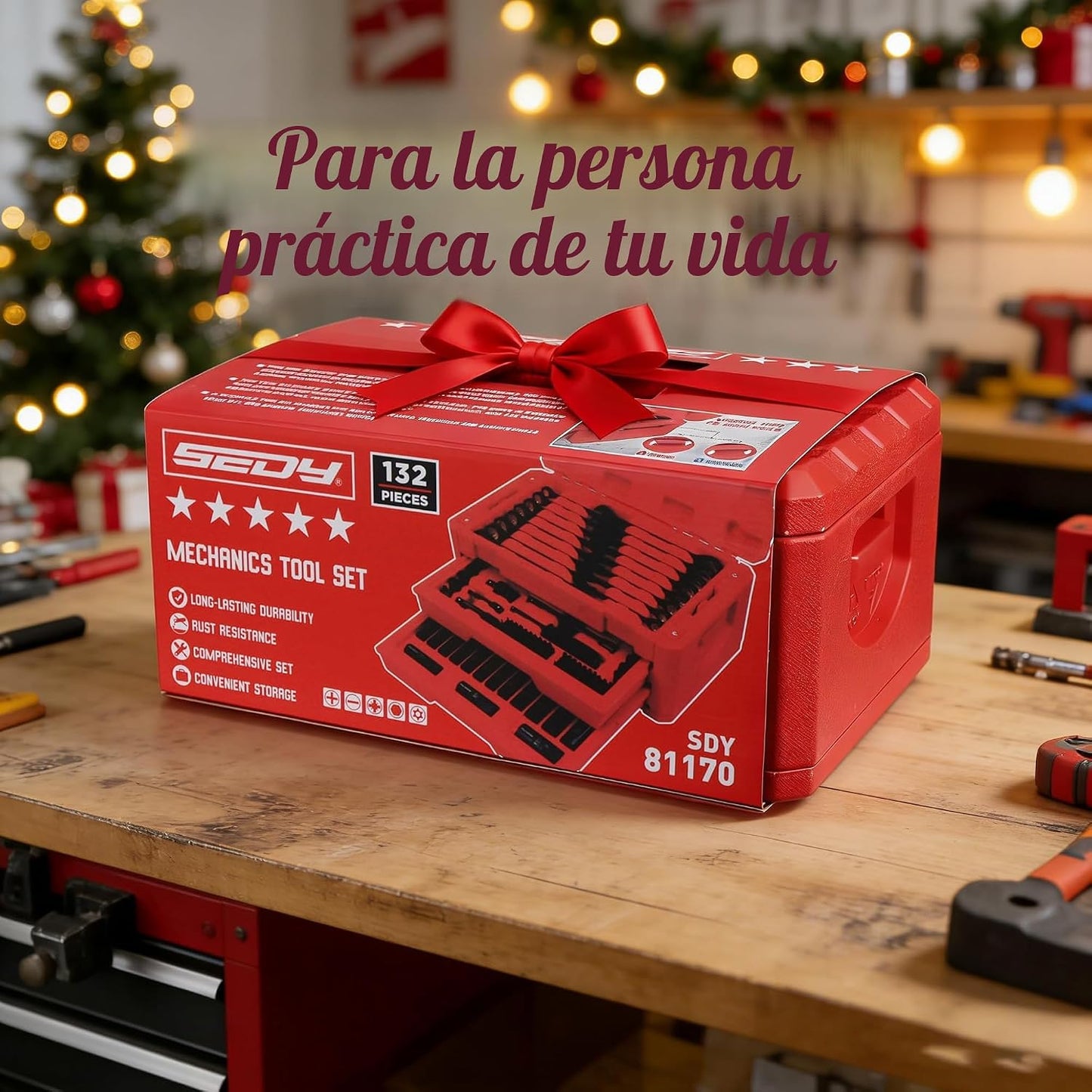 Juego de herramientas mecánicas premium de 132 piezas, juego de dad...
