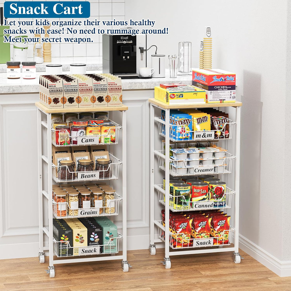OKZEST Carrito de almacenamiento de cocina de 5 niveles con 4 cajon...