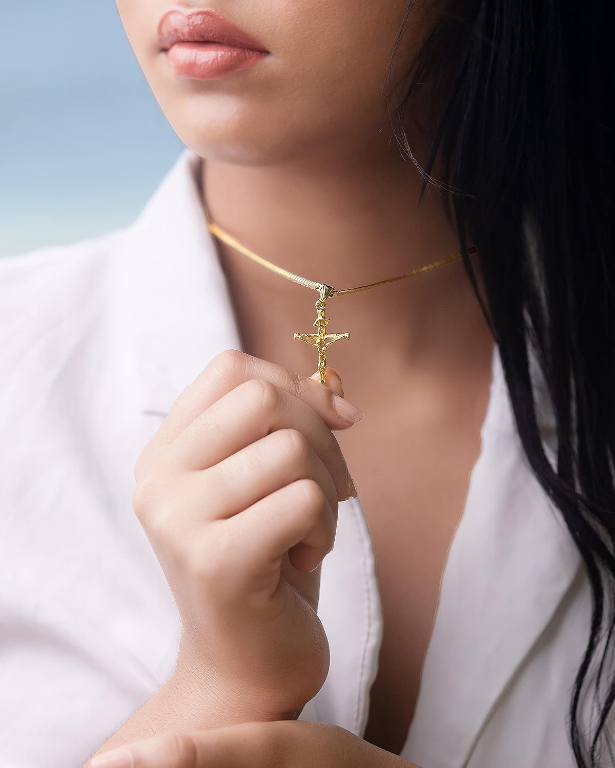 Barzel Collar de cruz para mujer y hombre, chapado en oro de 18 qui...