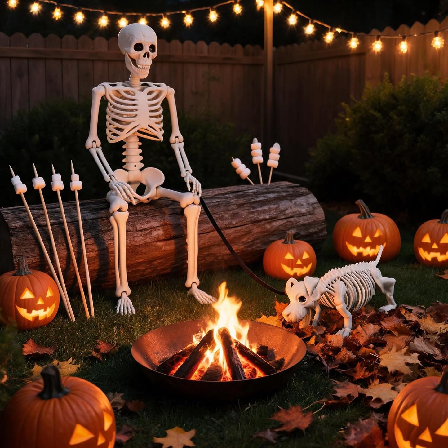 Decoraciones de Halloween de esqueleto humano y perro para exterior...