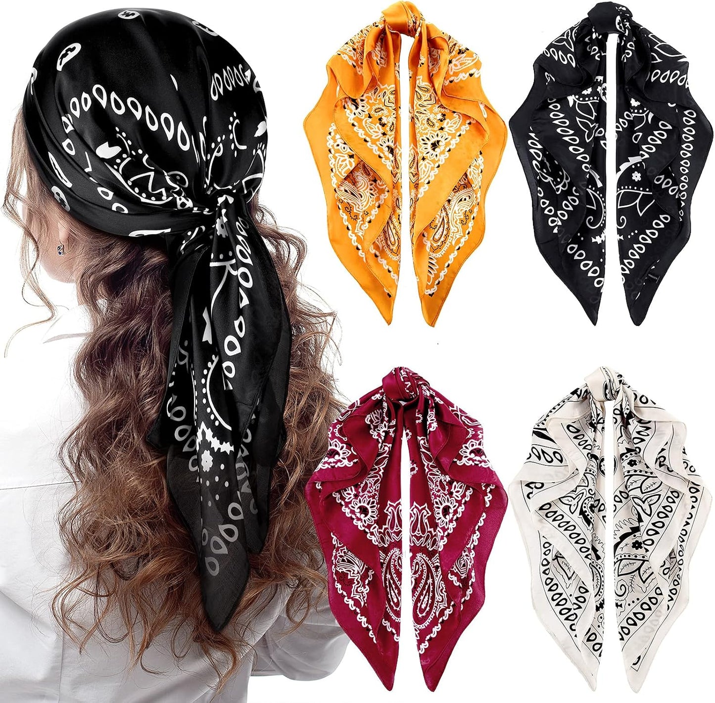 Syhood 4 pañuelos cuadrados de satén de 27 pulgadas, bandanas de sa...