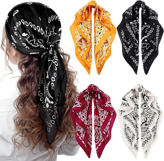 Syhood 4 pañuelos cuadrados de satén de 27 pulgadas, bandanas de sa...